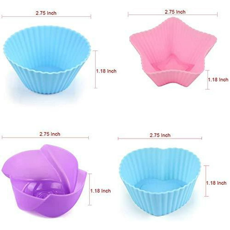 CAKETIME Silicone Baking Cups Cupcake Liners - 24Pcs Reusable Silicone Molds  Including Round, Rectanguar, Square, Flower BPA Free Food