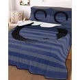 thumbnail image 3 of Quilts Twin Size Bedding Set, Navy Blue Striped Lightweight Quilted Comforter, Black Geometric Vintage Stripes Ombre Soft Reversible Bedspread Coverlet with Pillow Covers for All Season, 68" x 86", 3 of 7