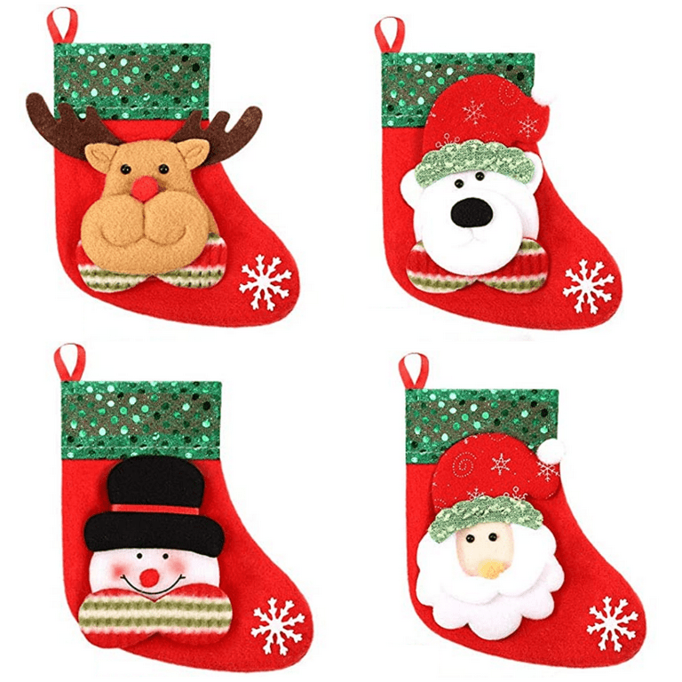 Mini Christmas Stocking Silverware Holders in Holly Pattern - Small Socks  for Utensils and Tableware - Set of 4