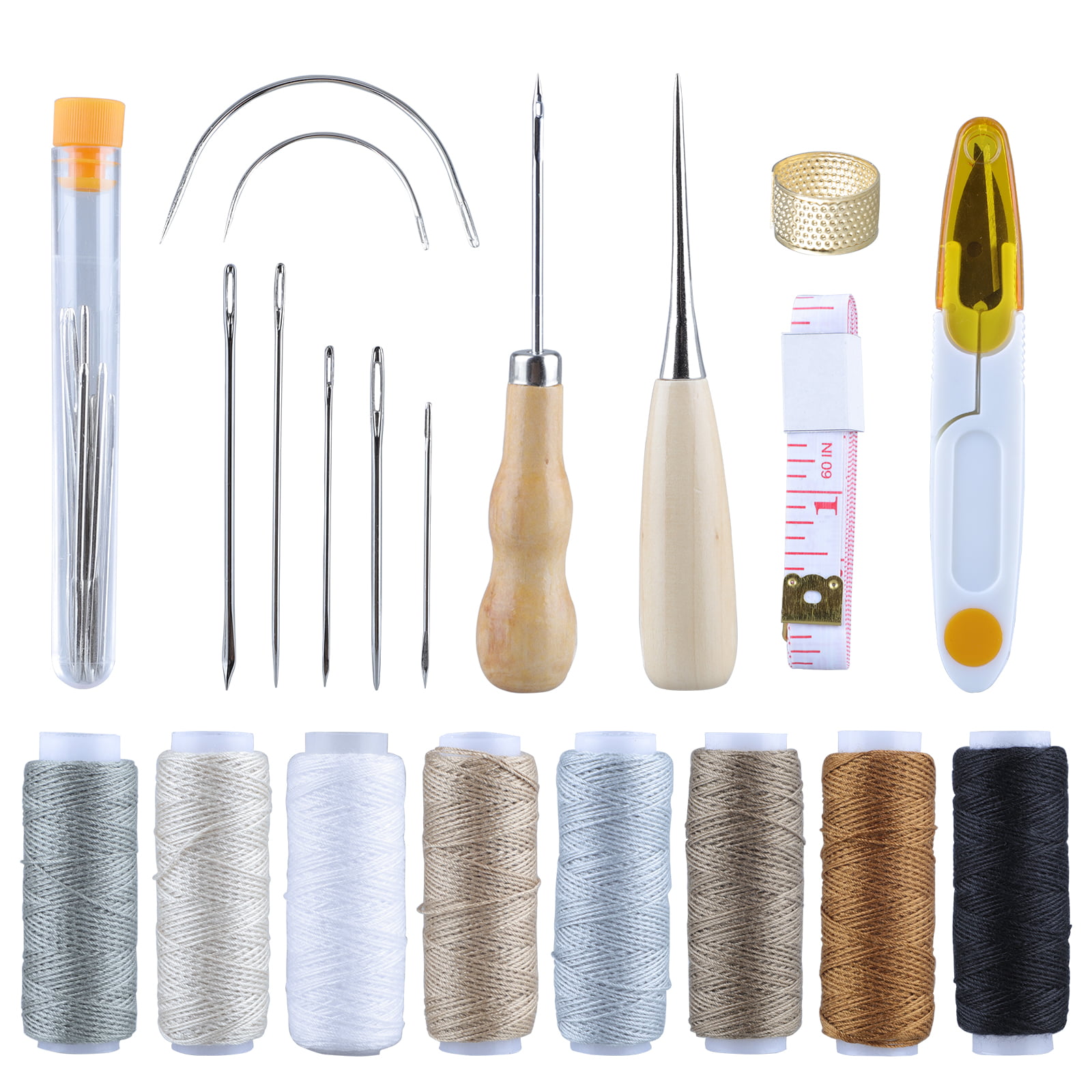 Stitching Sewing 29Pcs Leather Sewing Kit Leather Repair Upholstery Sewing Kit Include 8 Colors of Waxed Thread Leather Sewing Needles Leather Awl for Leather Repair 