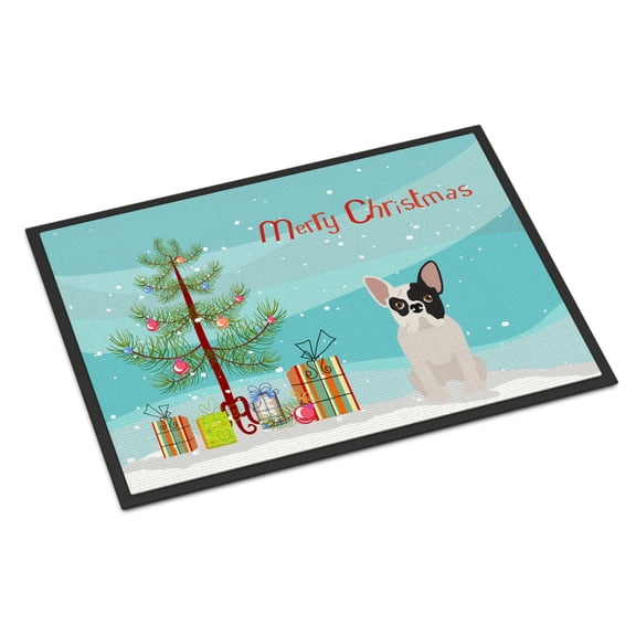 Black and White French Bulldog Christmas Tree Door Mat