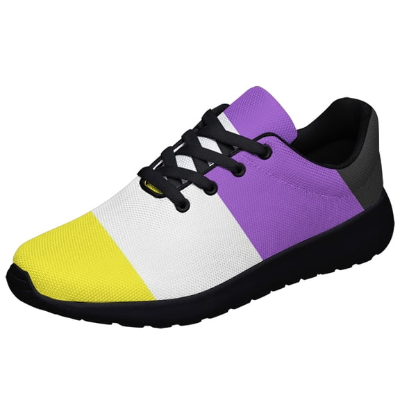 Nonbinary Flag Shoes Mens Womens Running Sneakers Mesh Breathable Jogging Walking Shoes Black Size 3.5