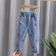 thumbnail image 2 of Odeerbi 2-6 Años Niña Vaquero Bordado Fresa Pantalón Vaquero Cintura Elástica Pantalón Vaquero Bolsillo, 2 of 3