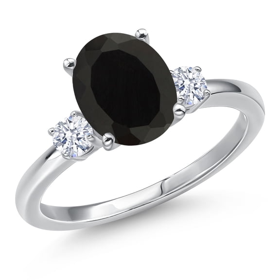 Gem Stone King 14K White Gold Black Onyx and White Zirconia Engagement Ring for Women | 2.72 Cttw | Oval 10X8MM | Gemstone December Birthstone | Size 7