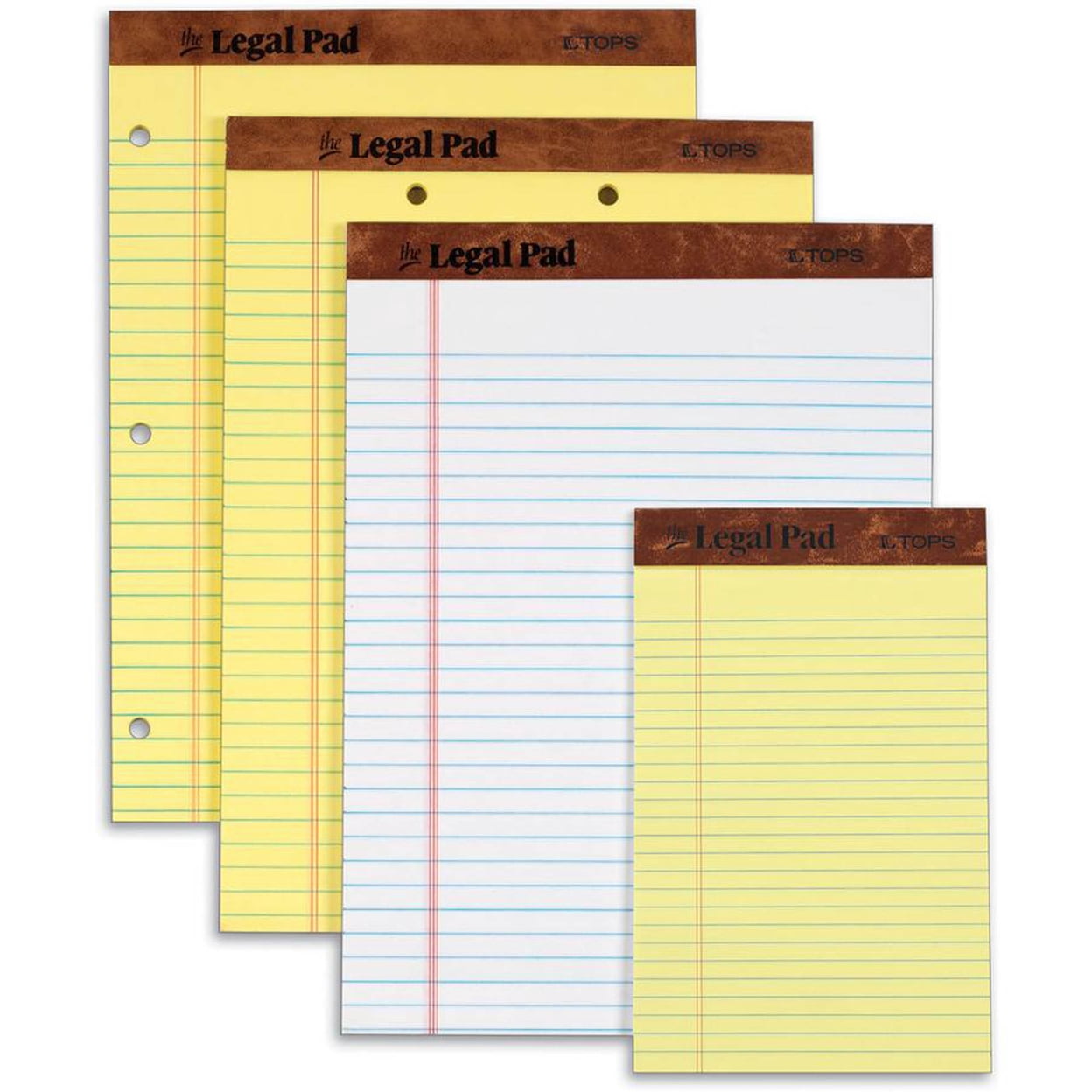 TOPS 2-Hole Top Punched Legal Pad - 50 Sheets - Double Stitched - 0.34" Ruled - 16 lb Basis Weight - 8 1by2" x 11 3by4"