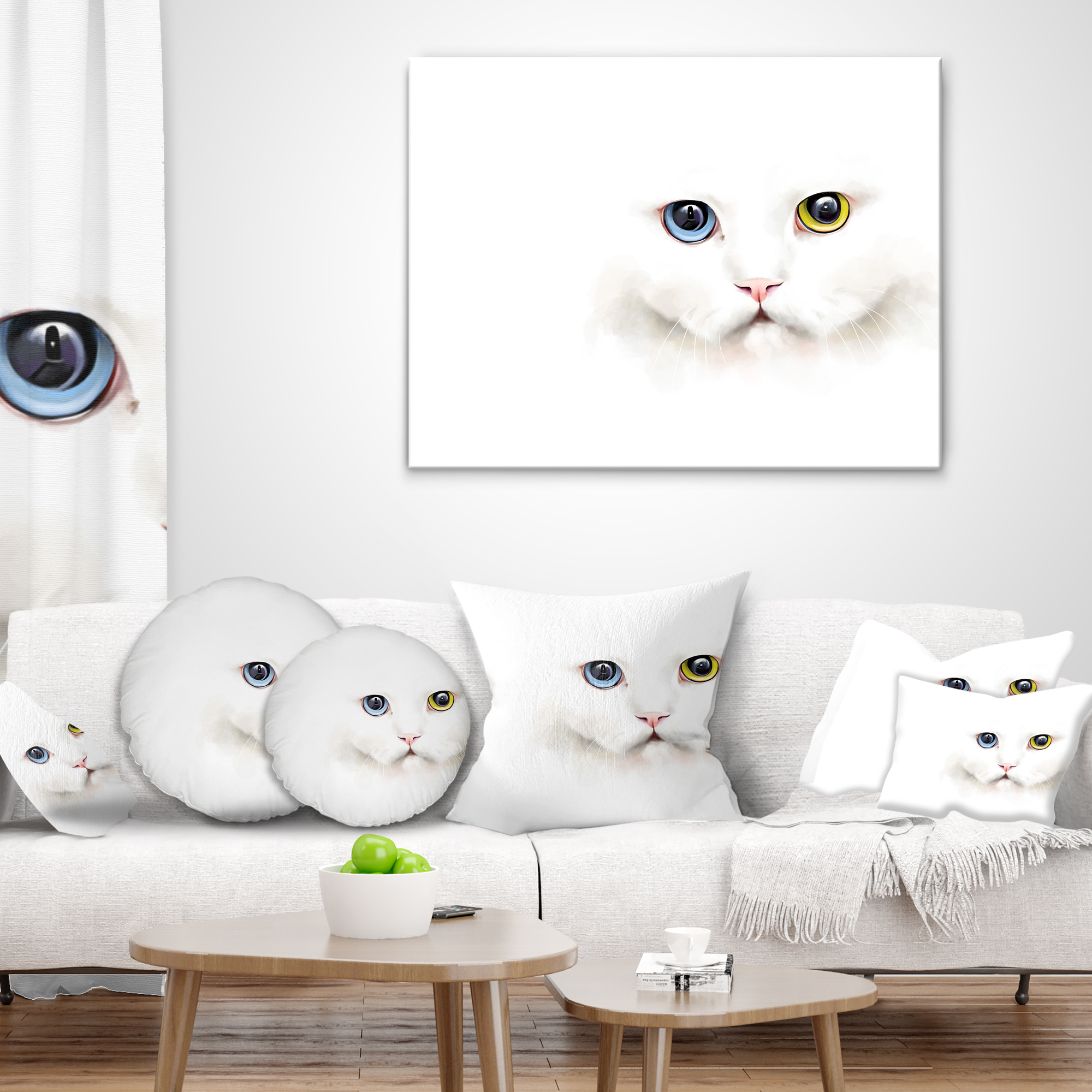 Designart Portrait of Cute White Kitten - Animal Throw Pillow - 18x18