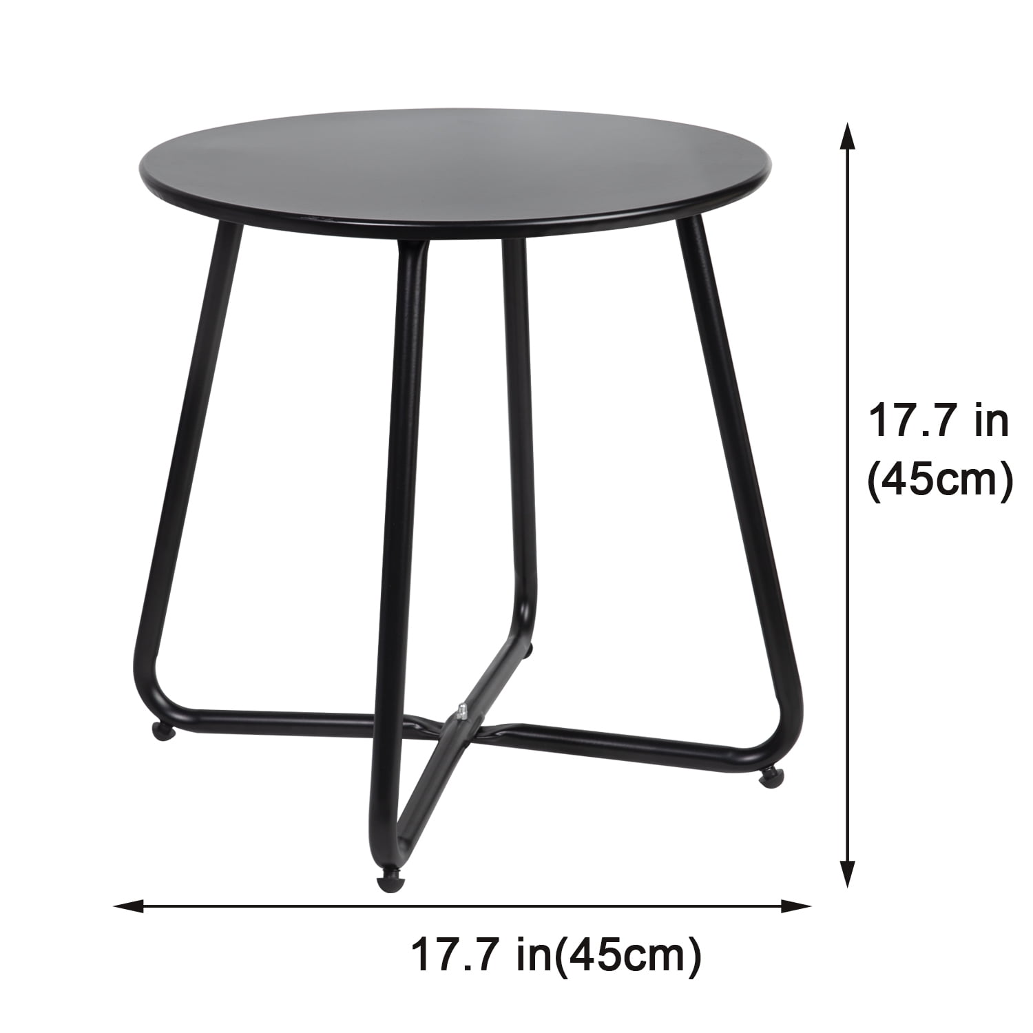 CERBIOR Round Metal End Table, Modern Nightstand, Weather Resistant, Side Table for Small Spaces, Living Room, Bedroom, Balcony Yard (Bright Black)