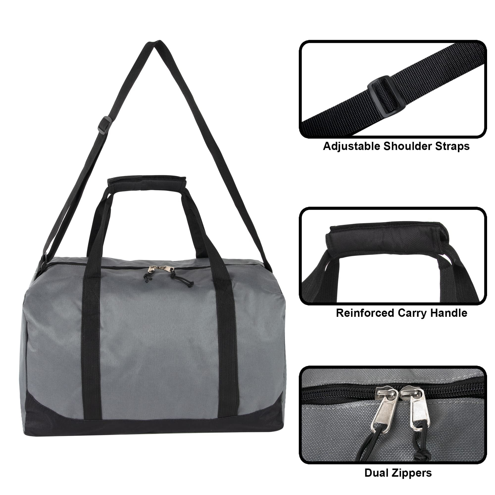 24 Pack 30 Liter Capacity Unisex Duffel Bags with Handle and Luggage Shoulder Strap for Gym, Travel and Commuting in Gray