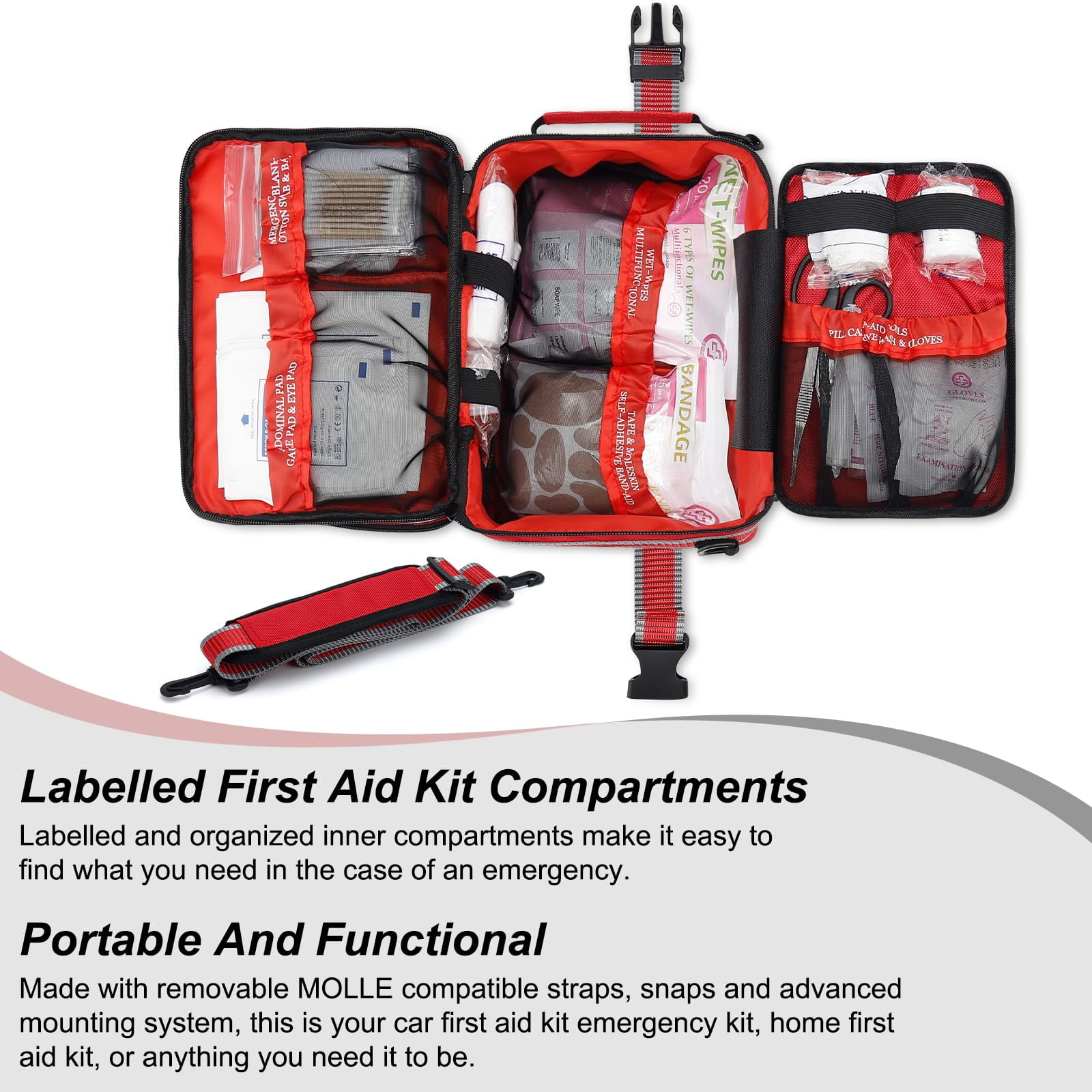 Professional 500 Piece Emergency First Aid Kit For Home  Car Travel Camping Truck Hiking Sports Office Vehicle & Outdoor Emergencies - Large
