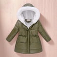 thumbnail image 2 of lnmuld Kids Down Jacket Girls Winter Down Jacket with Hooded Trim Warm Zip Up Long Sleeve Coat Slim Fit Padded Outwear for Cold Weather Solid Color Size:11-12 Years, 2 of 3
