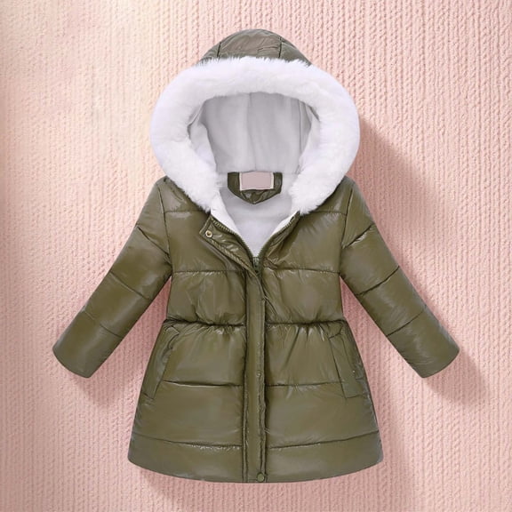 ZHOGXU Big Girls Boys Hooded Jacket With Pocket Long Sleeve Zipper Solid Color Windproof Warm Comfortable Coat For Fall Winter Daily Wear Army Green 4-5 Years