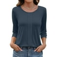 thumbnail image 2 of Womens 2026 Spring Tunic Tops Casual Long Sleeve Pleated Tunic Blouse Dressy Tshirt, 2 of 4