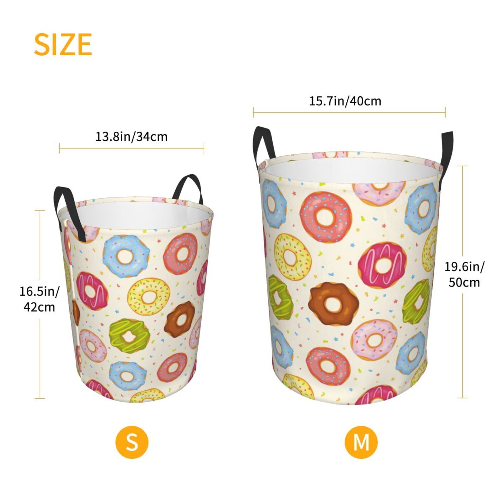 Large Laundry Basket with Handles - Donut Print No.9049 Kids Baby Dirty Clothes Laundry Hamper for Bedroom Aesthetic