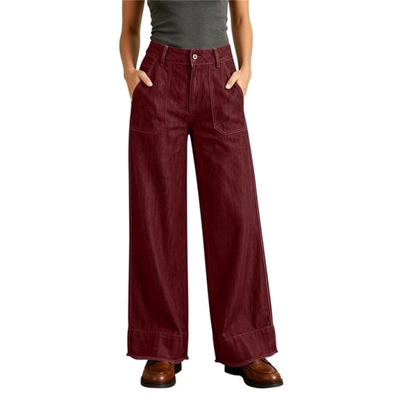 Kaemgyyd Jeans for Women High Waisted Loose Fit Pants Wide Leg Denim Trousers Casual Fall Fashion Denim Pants(Wine,X-Large)