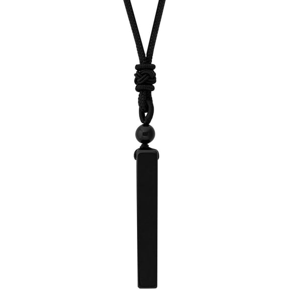 Black Obsidian Geometric Vertical Bar Pendant Necklace with Braided Cord, Spiritual Protection Healing Jewelry Gift for Men and Women