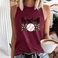 thumbnail image 2 of Savings High Neck Tank Tops for Women Summer Sleeveless Baseball Print Shirts Casual Loose Workout Tops (M, Wine), 2 of 4
