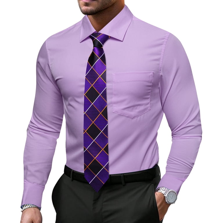 purple dress shirt tie combinations Men's Stylish Lavender Stripe Collar Dress Shirt Tie Combo AH611