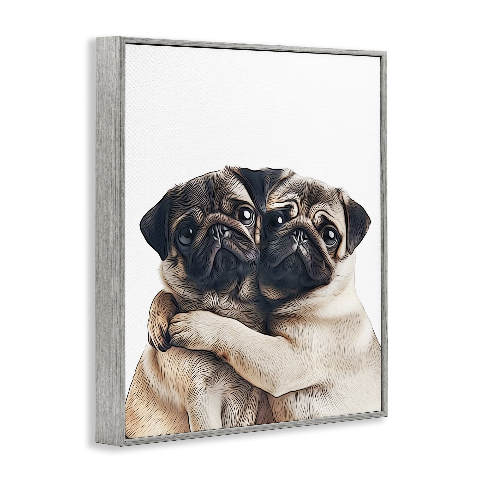 Stupell Industries Two Hugging Pugs Animals & Insects Painting Gray Framed Art Print Wall Art, 24 x 30