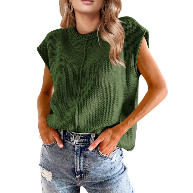 Suéter sin mangas Seiciviy, holgado, de punto verde militar, para mujer