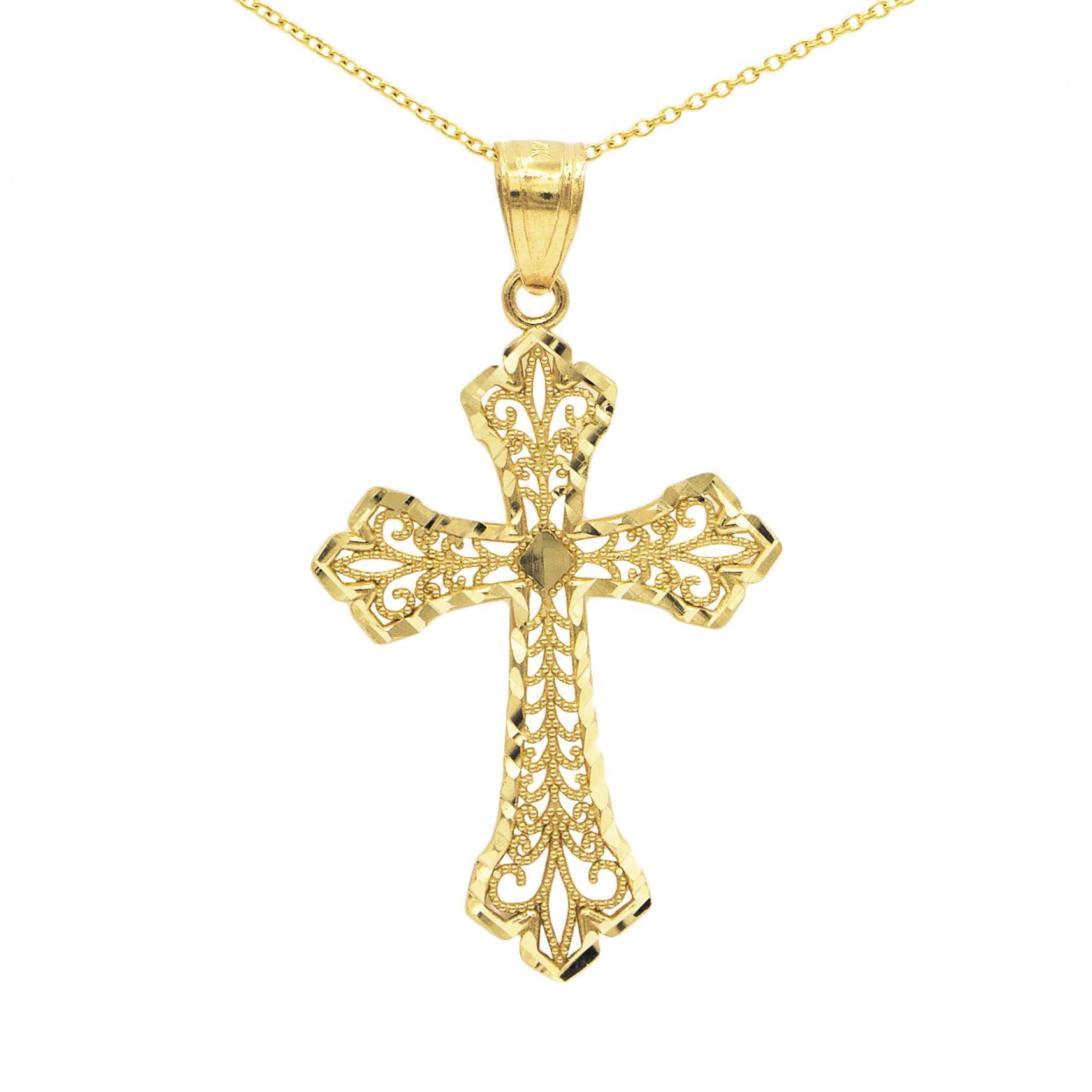 14k Yellow Gold Cross Pendant Necklace 
