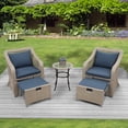 thumbnail image 3 of Outdoor Indoor Patio Furniture Set 5 Pieces, SYNGAR PE Rattan Sectional Furniture Set with Glass Table, Cushioned Chair & Ottoman, Patio Conversation Sofa Set, for Garden, Deck, Poolside, Brown, D8161, 3 of 10