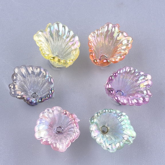 200pcs Transparent Acrylic Bead Caps AB color Flower Mixed color 10x12x12mm Hole: 1.2mm