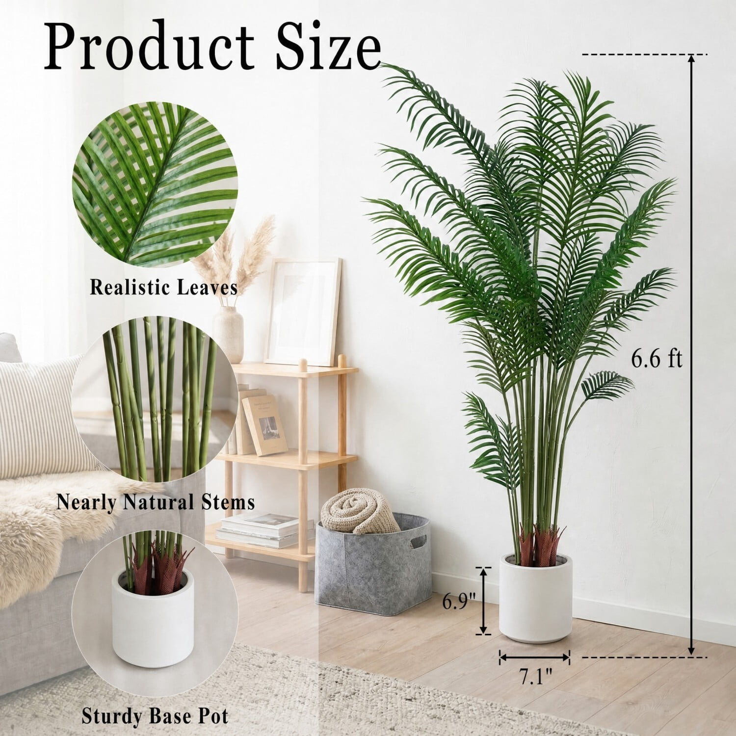 Easy4Home 6.6FT Artificial Plant Fake Tropical Palm Tree Potted Indoor Faux Floor Plant for Home Office Decor, White Pot