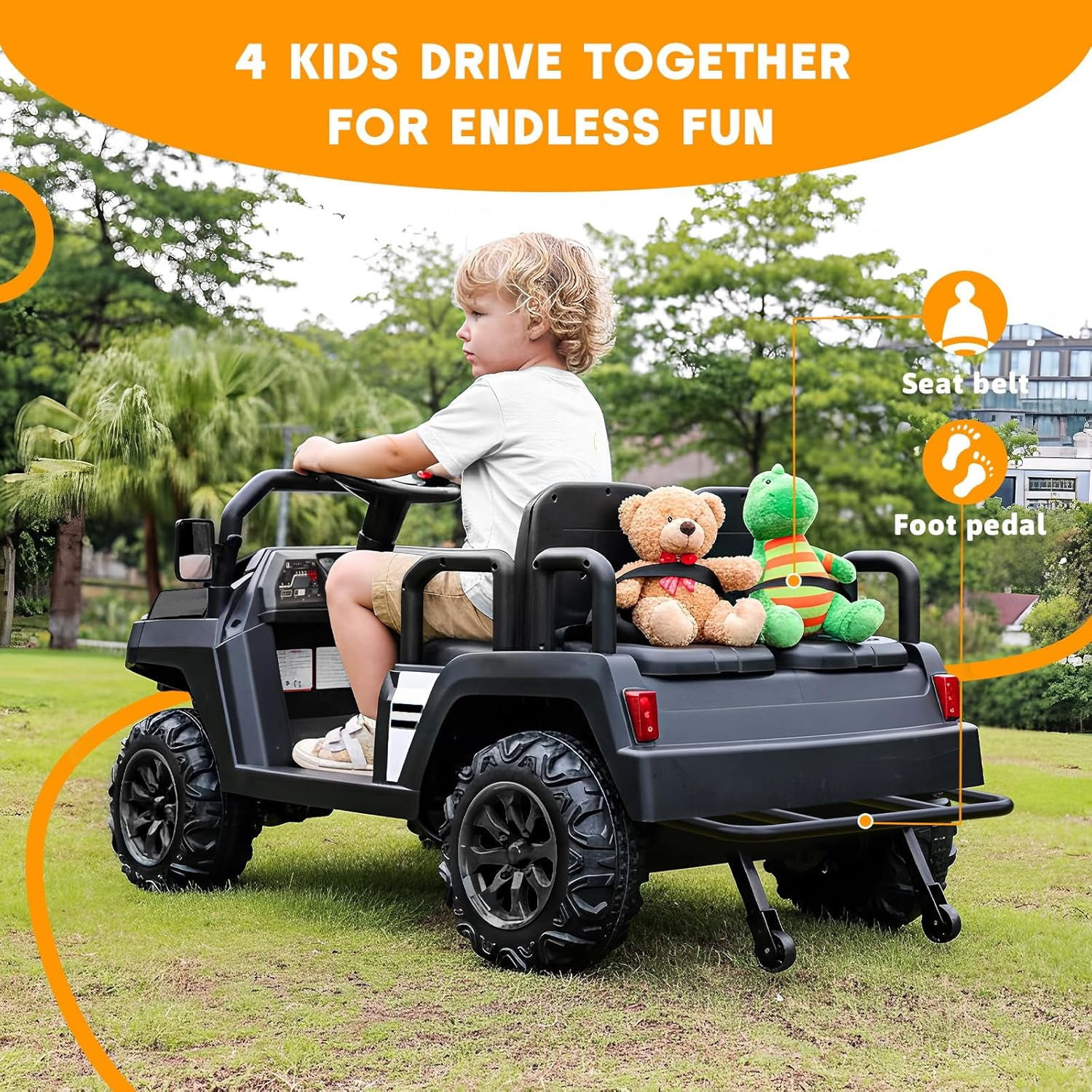 SaveJoy 24V 4 Seater Ride on Toys, Powered Ride on Cars w/ Four Wheels, Electric Car with Parent Remote Control for Toddlers Kids Girls Boys, Black