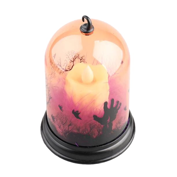 Lámpara decorativa LED de linterna de escritorio portátil con luz de domo transparente de Halloween para fiesta en casa (vela)