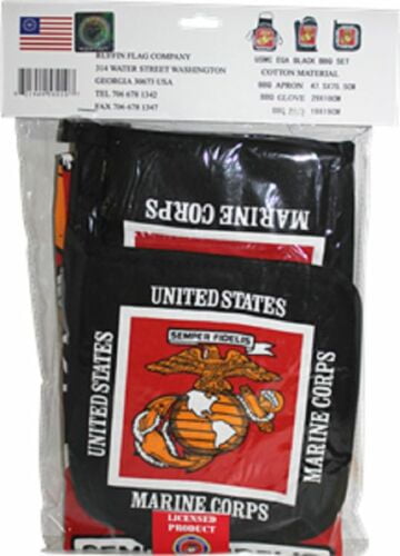 U.S Marine Corps BBQ Kitchen Set-Apron-Oven Mitt-Pot Holder-Marines Flag Emblem 