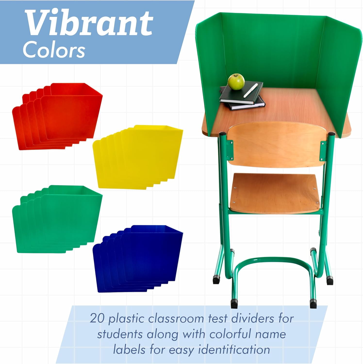 4E's Novelty Desk Privacy Panels for Students 20 Pack – Trifold Plastic Dividers for Classroom