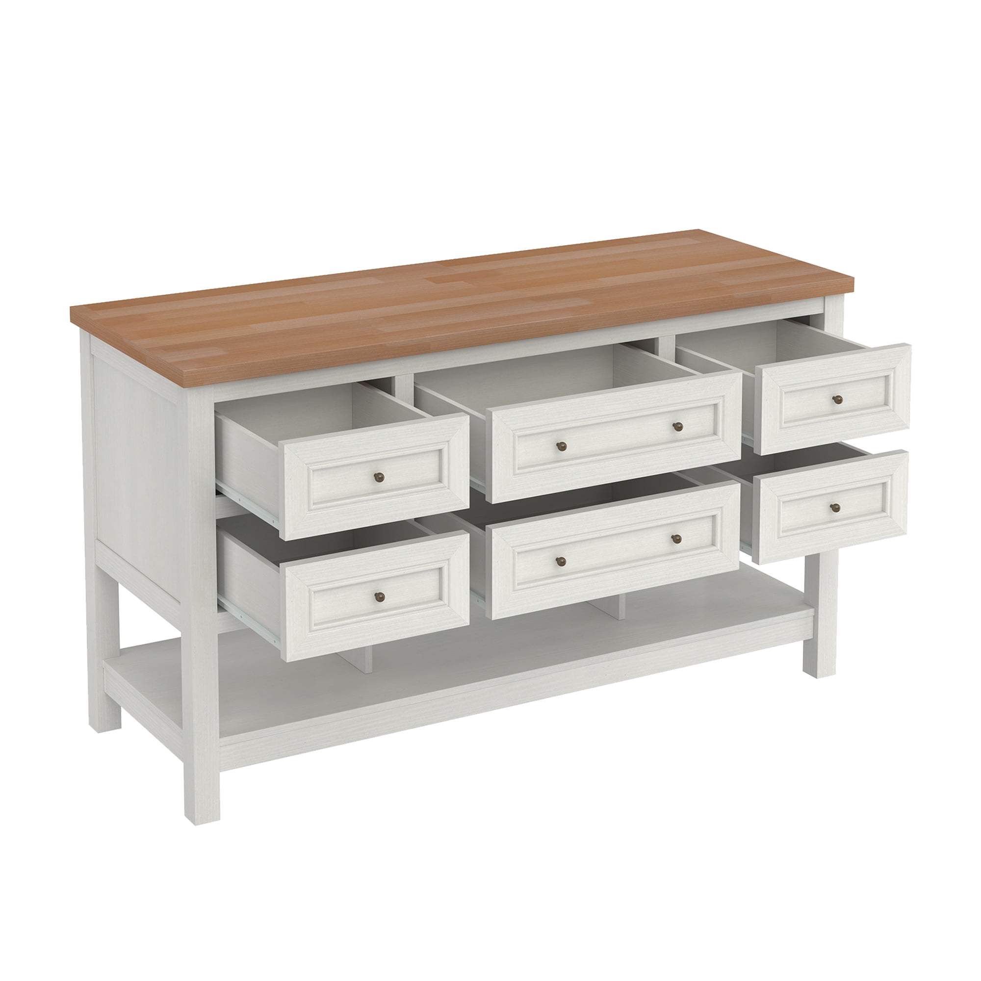 Walker Edison Modern Free-Standing Kitchen Island with 6 Drawers, White