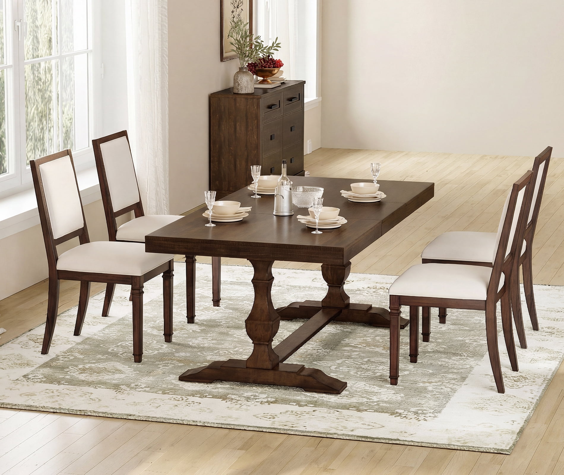 WAMPAT Modern Upholstered Dining Chairs Set of 4,Farmhouse Kitchen Chairs with Fabric Cushion & Solid Back for Dining Room,Living Room,Espresso Brown