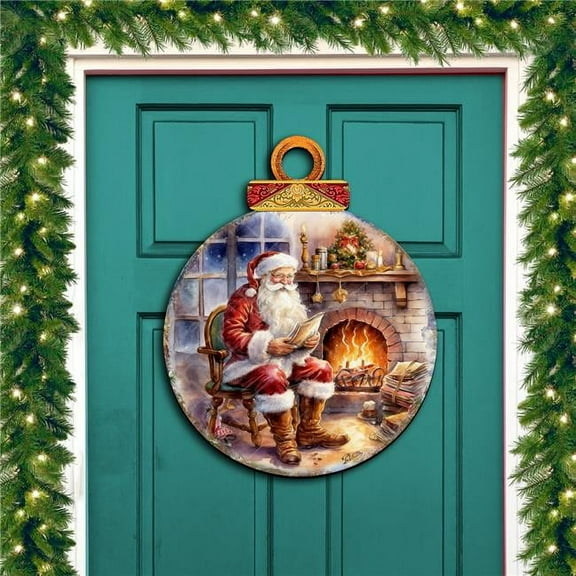24 x 18 in. Santa at the Fireplace Wreath Holiday Christmas Santa Snowman Door Decor