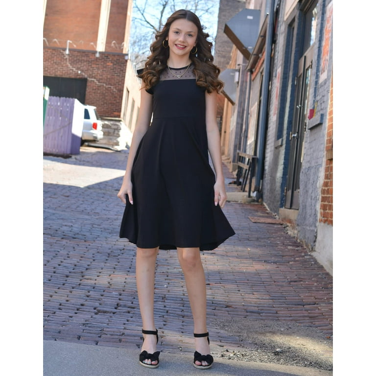 Oudiya Preteen Girls' Black Summer Dress, Ruffle Sleeve Oudiya Preteen Girls' Black Summer Dress, Ruffle Sleeve