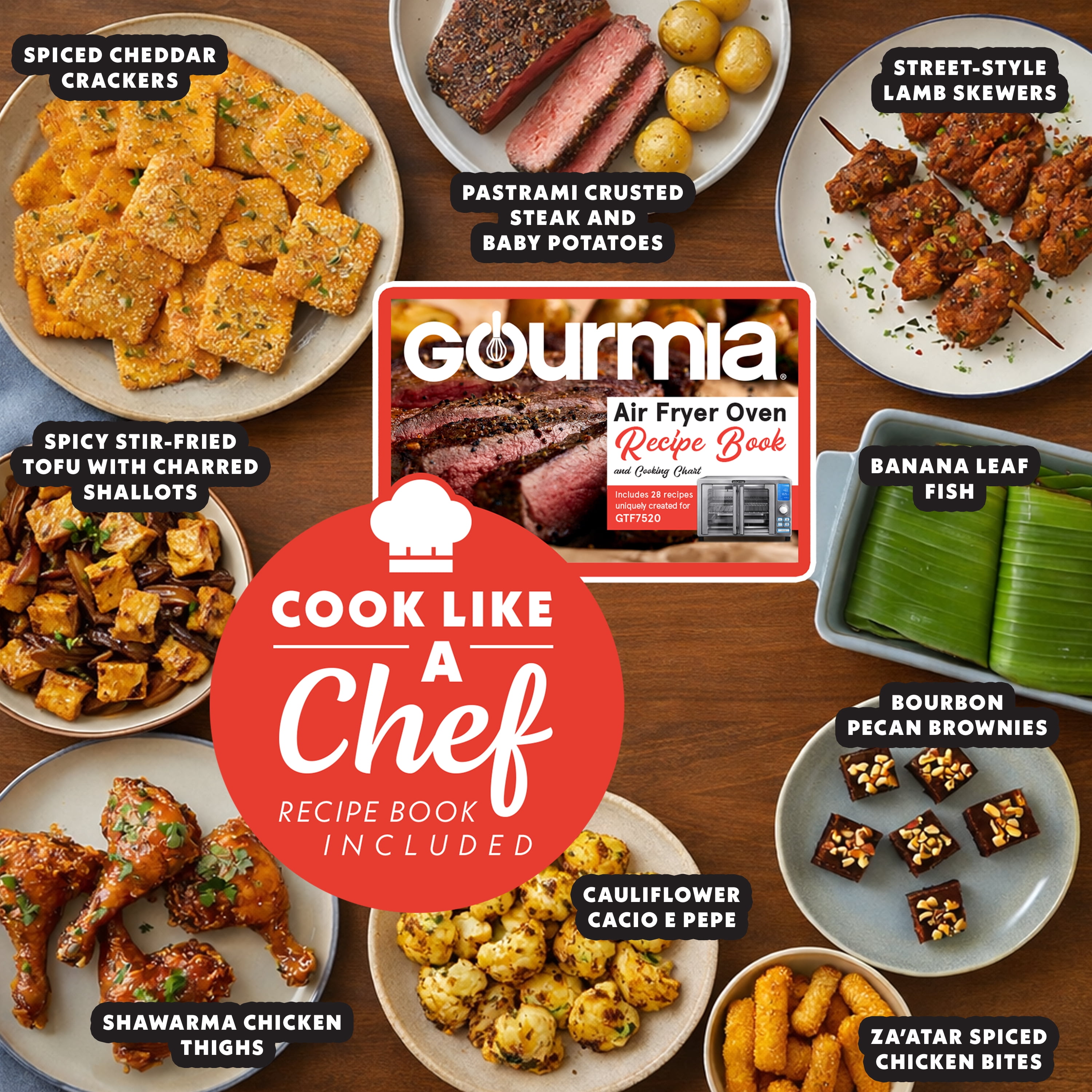 Gourmia Air Fryer French Door Toaster Oven - 6-Slice Capacity, LED Display, 14 Presets, Stainless Steel