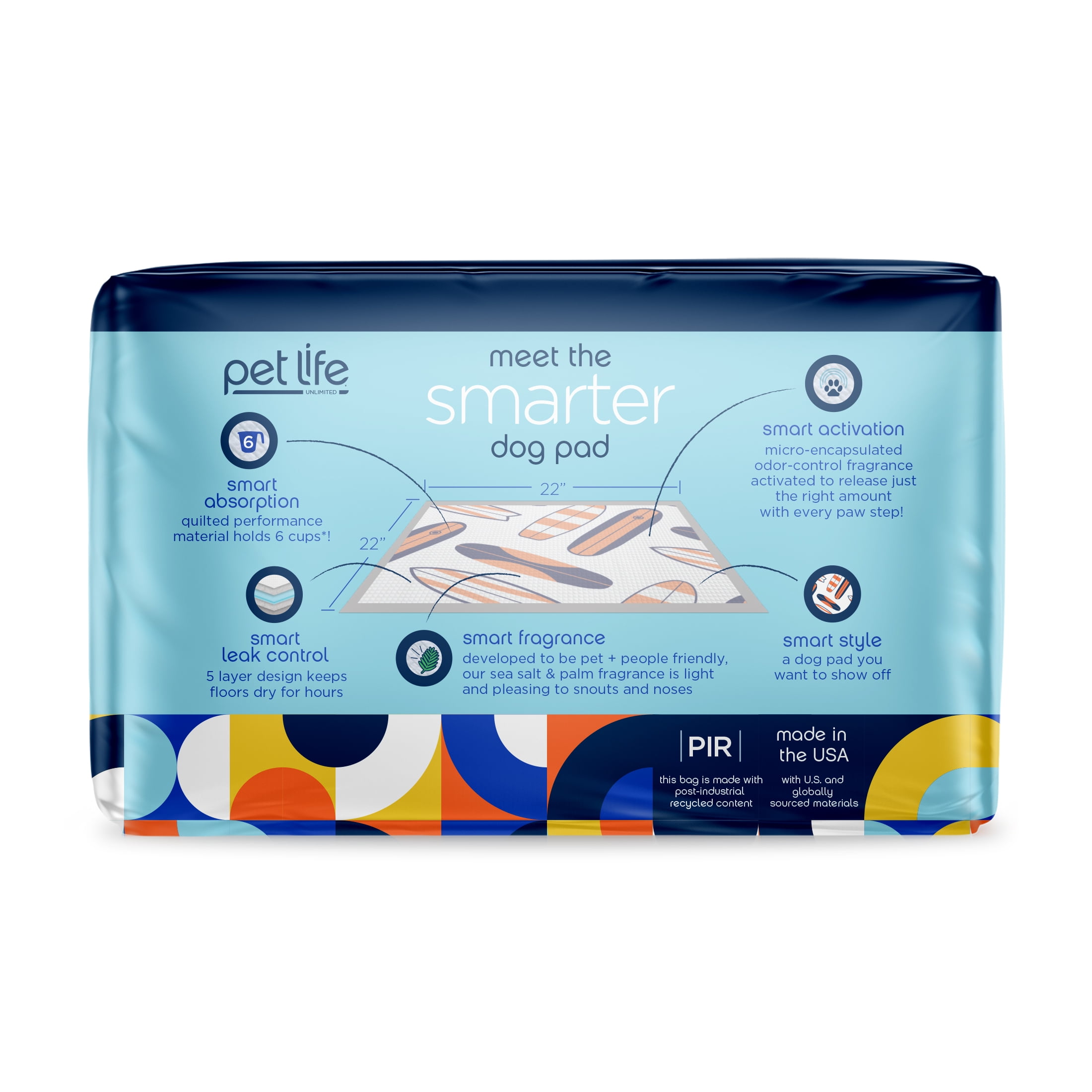 (4 pack) Pet Life Unlimited Smart Prints Dog Pads, Summer Surf's Up Print, 12ct