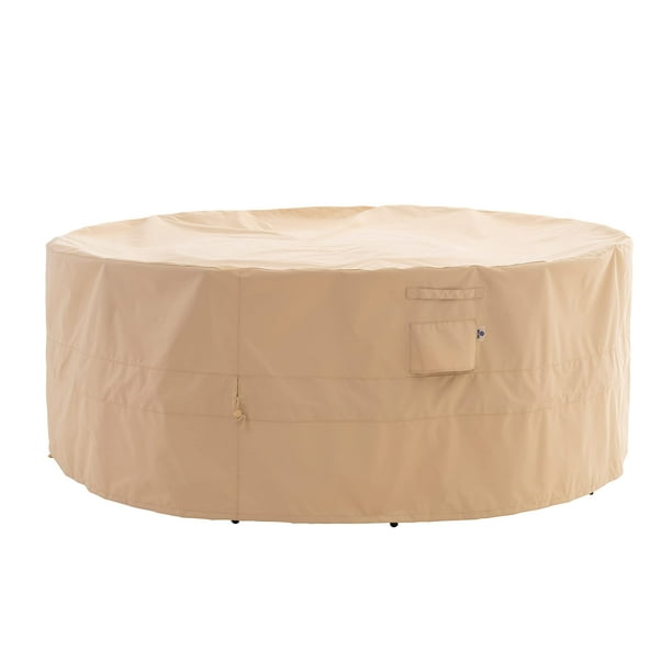 WJ-X3 Funda redonda para muebles de patio, 62 pulgadas de profundidad x 31 pulgadas de alto, impermeable, resistente a los rayos UV, antidecoloración, para exteriores, para mesa de comedor y sillas re