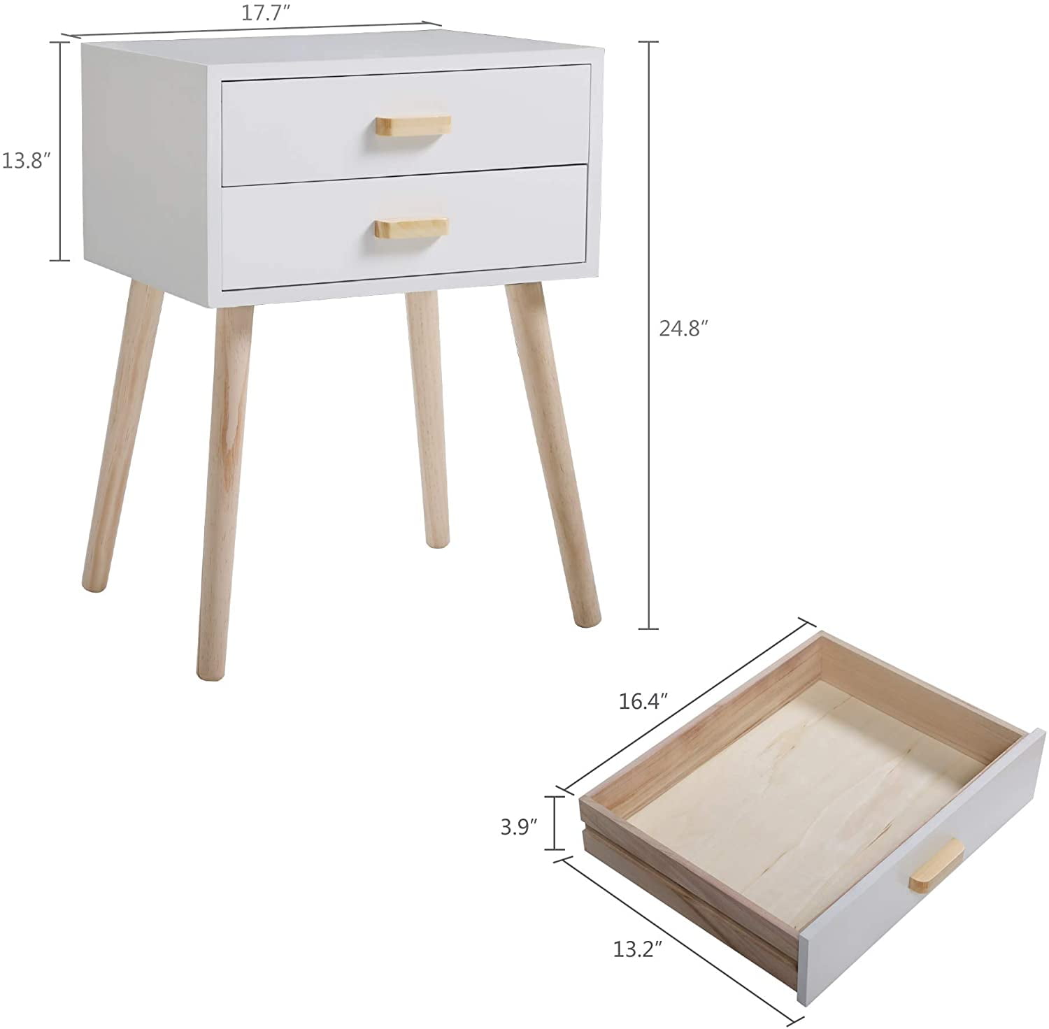 Lowestbest Set of 2 Nightstand with 2 Drawers, Mid-Century Modern Style Office Accent Side Table, Wood Bedside End Table Storage Cabinet Lowestbest Set of 2 Nightstand with 2 Drawers, Mid-Century Modern Style Office Accent Side Table, Wood Bedside End Table Storage Cabinet