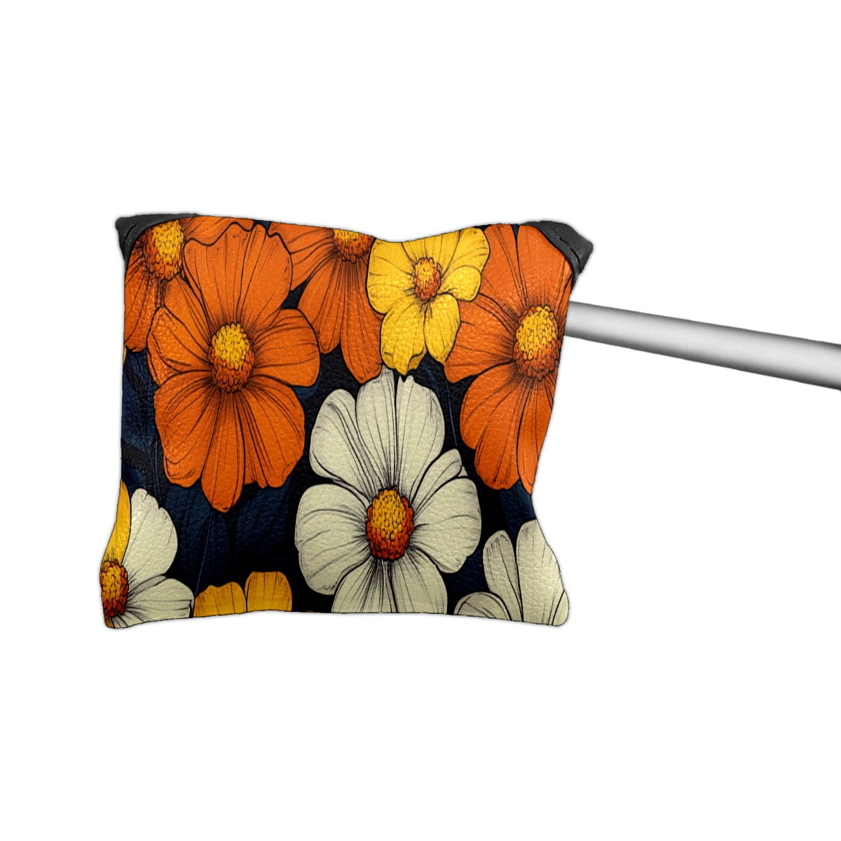 Golf Mallet Putter Cover Premium Leather Waterproof Golf Putter Head Cover with Magnetic Closure Orange Yellow Flowers
