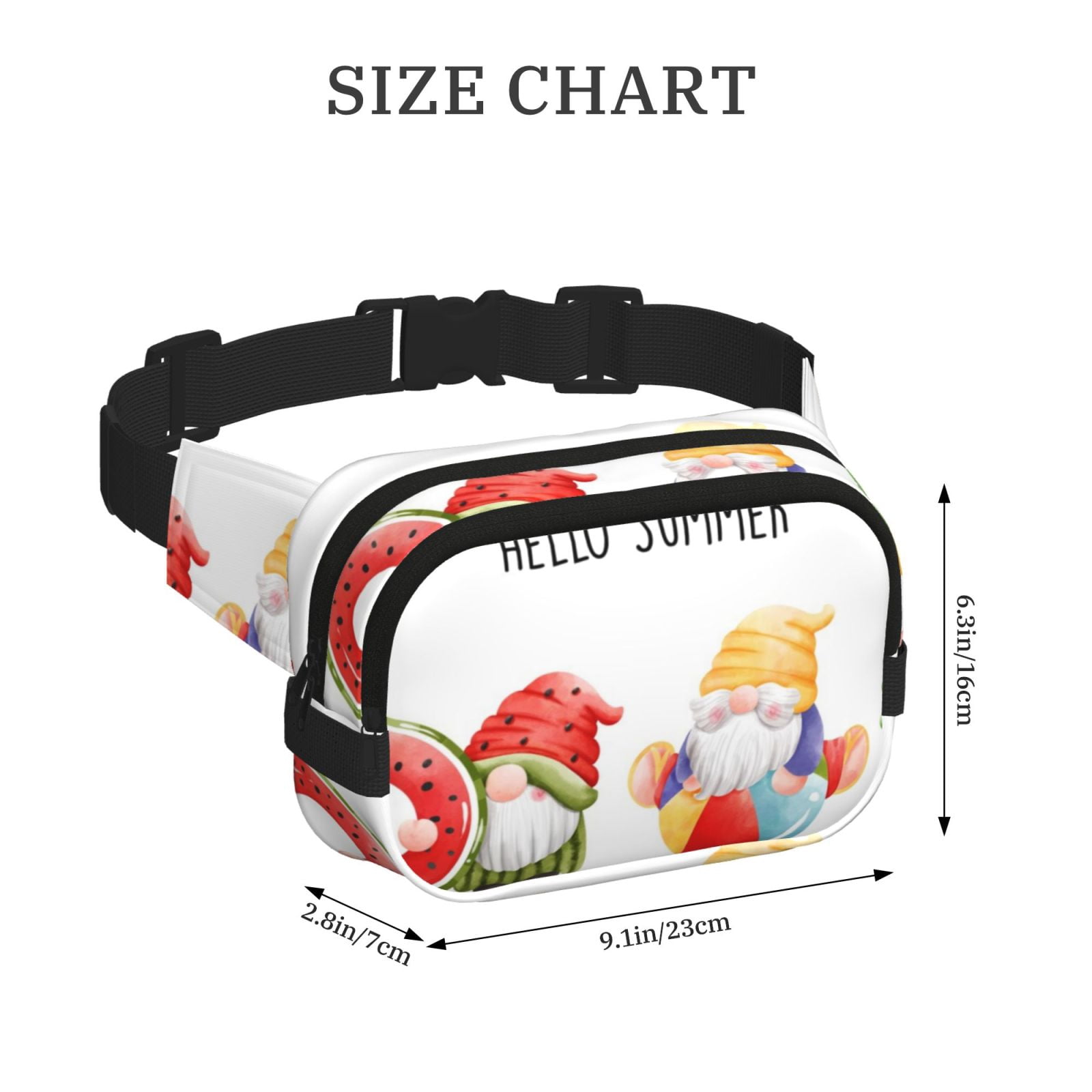 Picia Summer Gnome Print Square Double-Layer Waist Bag Mini Adjustable Waist Belt Bag Exercise Running Travel Hiking