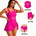 thumbnail image 3 of MecTo Women's Swimsuit 2 Piece Swim Suit High-Waisted Tummy Control Bathing Suit Tie Knot Skirt Top with Triangle Bottom Tankini Sets Rose Red S, 3 of 8