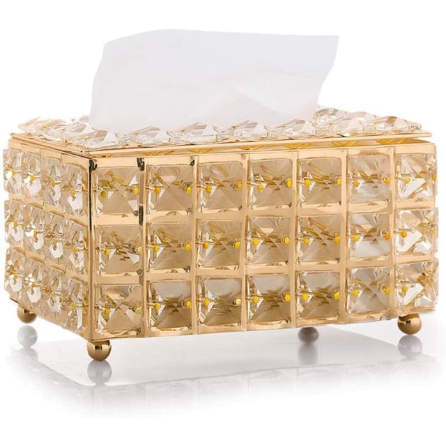 Caja de pañuelos de cristal - Caja de almacenamiento de servilletas de escritorio para sala de estar
