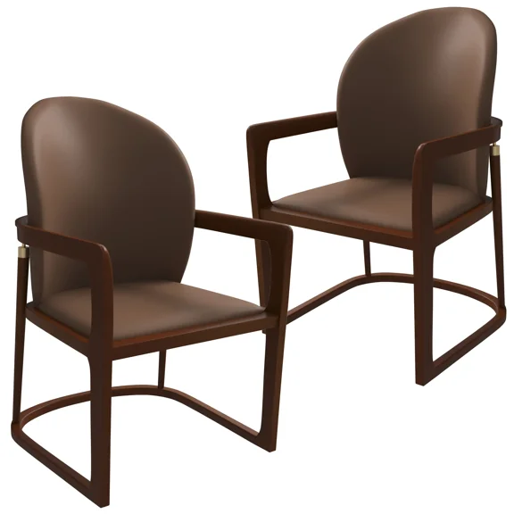 LeisureMod Svelta Leather Dining Chair – Upholstered Mid-Century Modern Accent Arm Chair with Rubberwood Legs for Kitchen or Dining Room Set of 2
