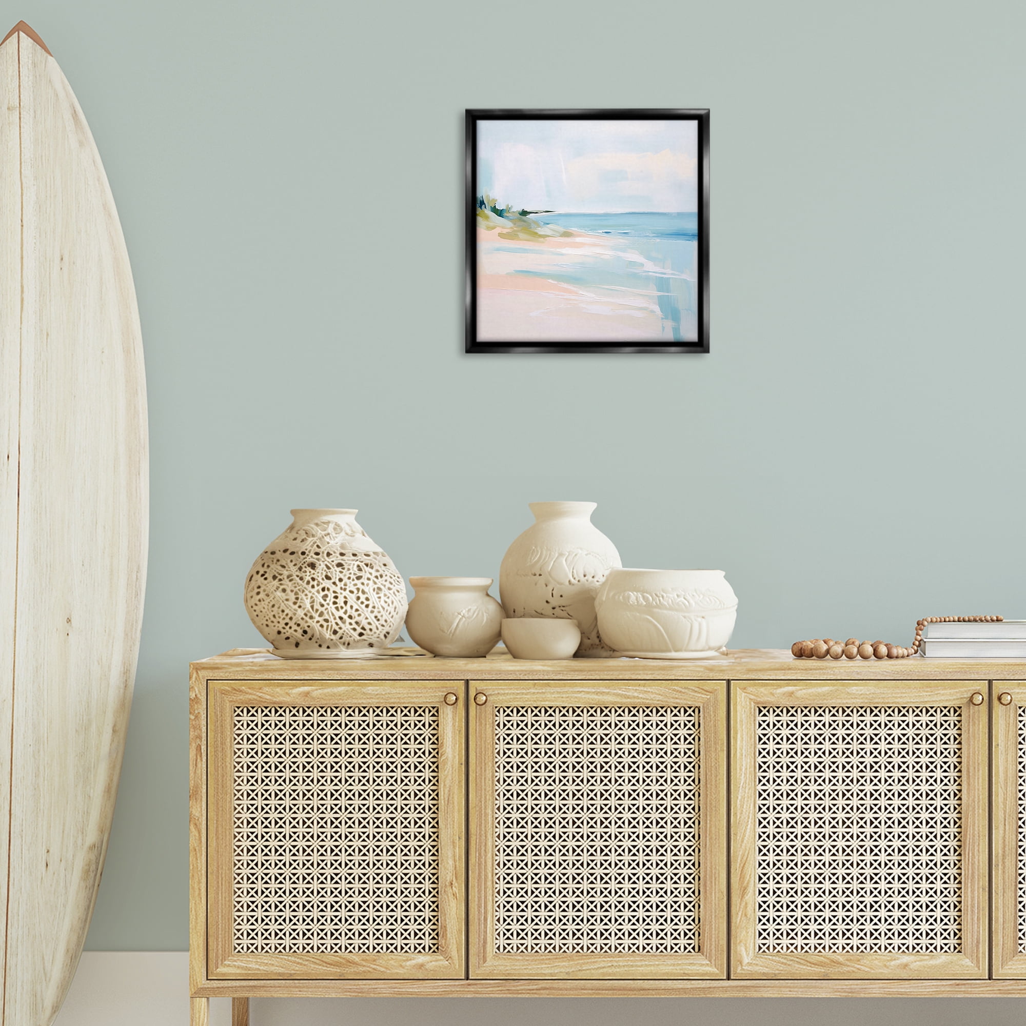 Stupell Industries Abstract Beach Edge Abstract Painting Black Floater Framed Canvas Art Print Wall Art, 18 x 18