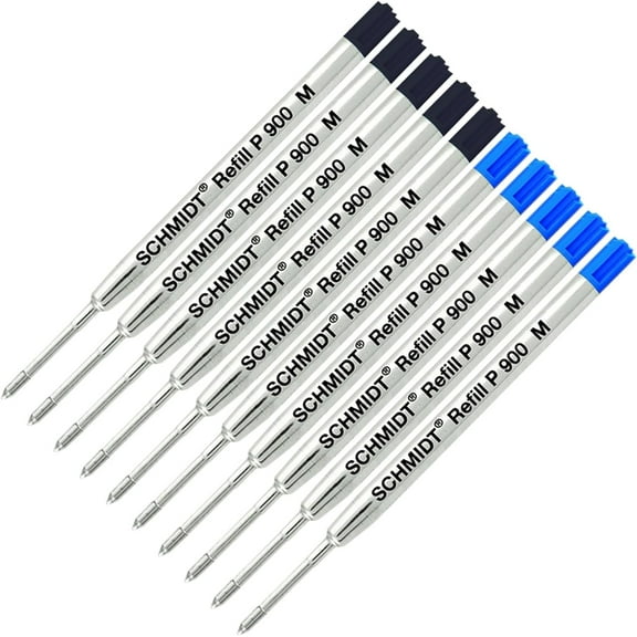 Schmidt P900 Black, Blue Parker Style Ballpoint Refill, Medium Tip 0.7mm - Pack of 10