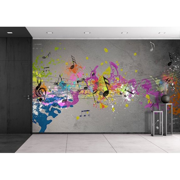 wall26 - Musical grunge with spray background - Removable Wall Mural | Self-adhesive Large Wallpaper - 66x96 inches