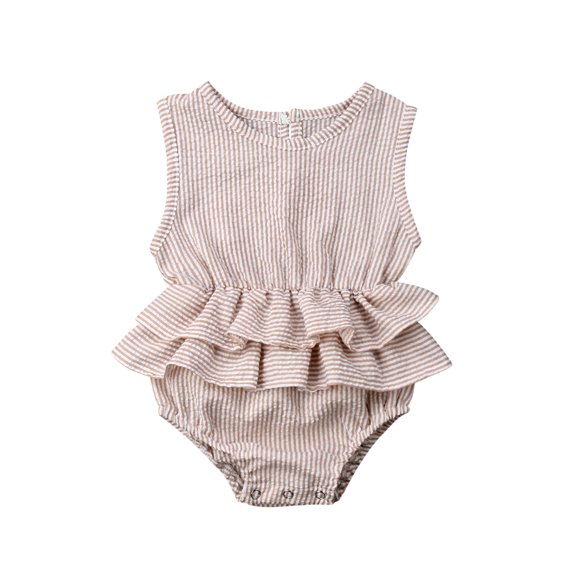Douhoow Newborn Baby Girl Sleeveless Romper Solid Color Ruffle Jumpsuit Sunsuit Outfit 0-24M