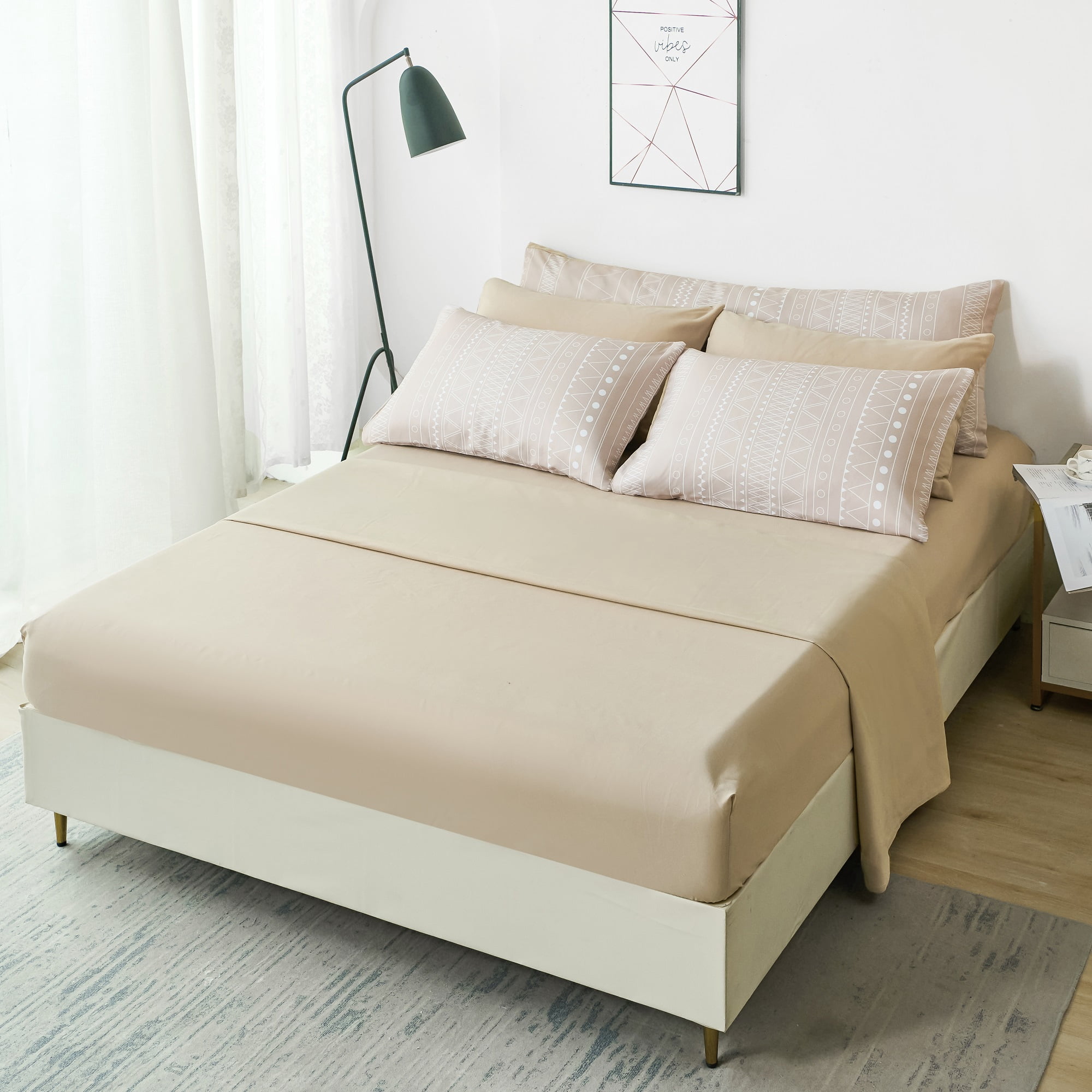 RYNGHIPY Full Stripe Bed in a Bag 8-Piece Bohemian Taupe Comforter Sets for Kids Fluffy Geometric Beige Bedding Sets for All Season, Full