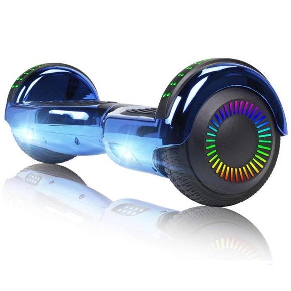 Glarewheel GWHB-M3BCBE Self Balancing Electric Scooter Hoverboard with Built-In Bluetooth Speaker, Chrome & Blue